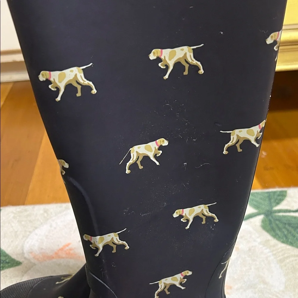 J. Crew Vintage HTF Navy Rain Boots with Dog Print Y2K